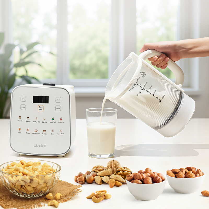 Livatro 1500 ml beige nut milk maker with detachable jar pouring nut milk