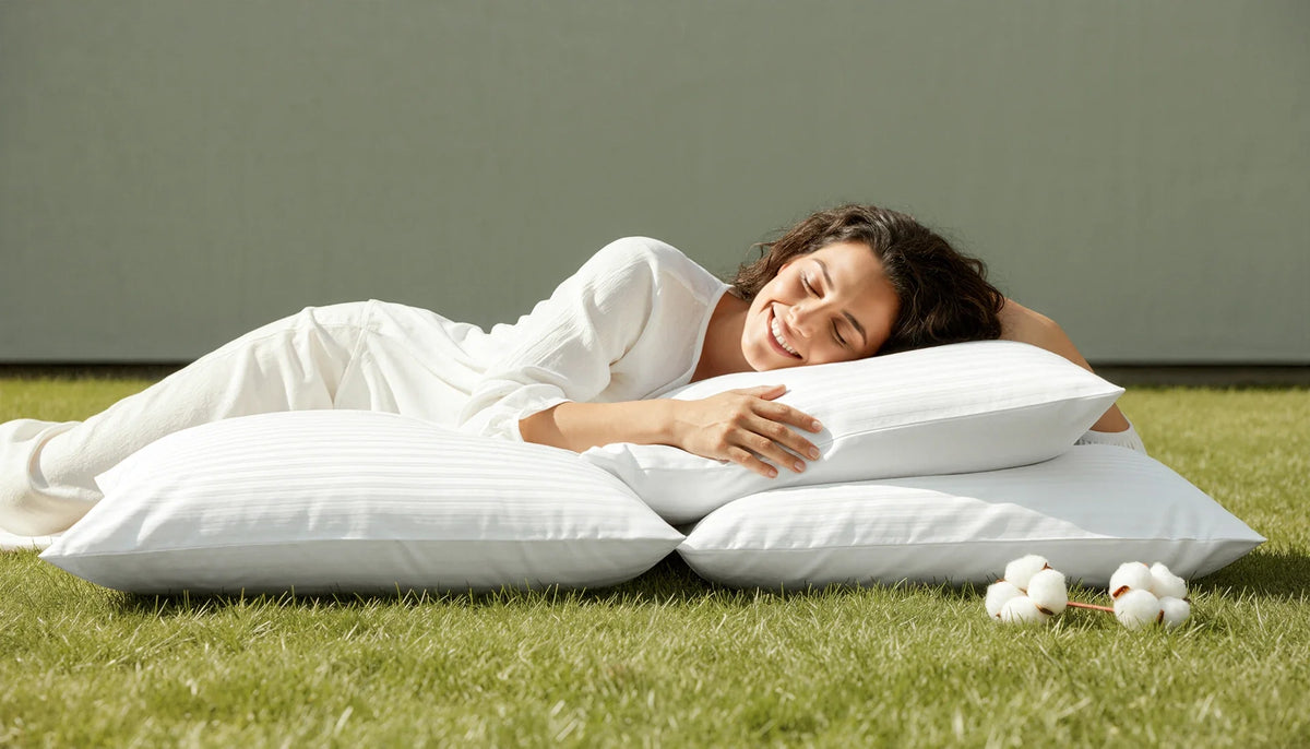 White cotton pillows in a relaxed outdoor setting