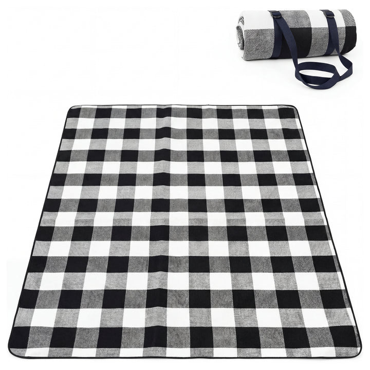 Adivo black tartan waterproof picnic blanket