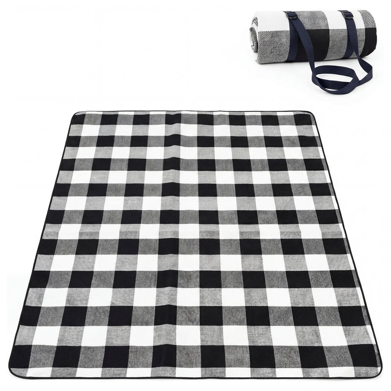 Adivo black tartan waterproof picnic blanket