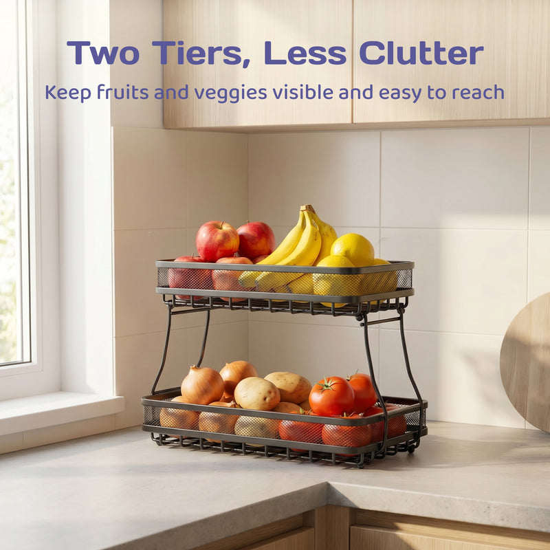 Adivo two-tier fruit basket for less counter clutter
