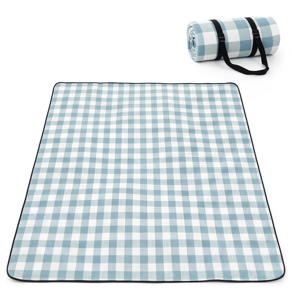 Adivo blue tartan waterproof picnic blanket