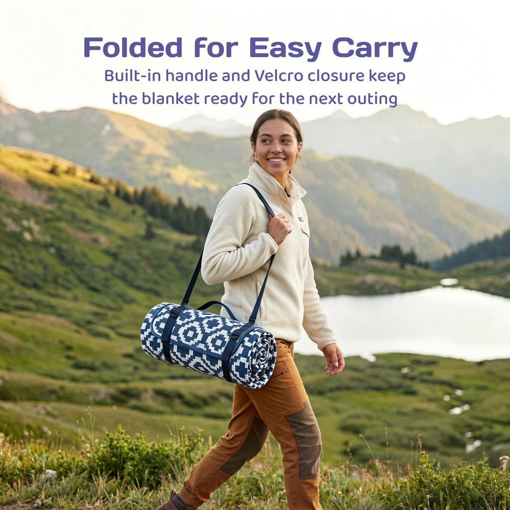 Adivo geometric picnic blanket folded for easy carry