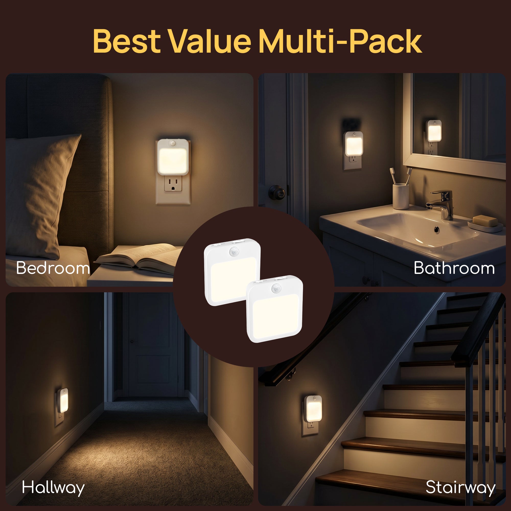 Viviendo motion sensor night lights 2 pack multi-room use