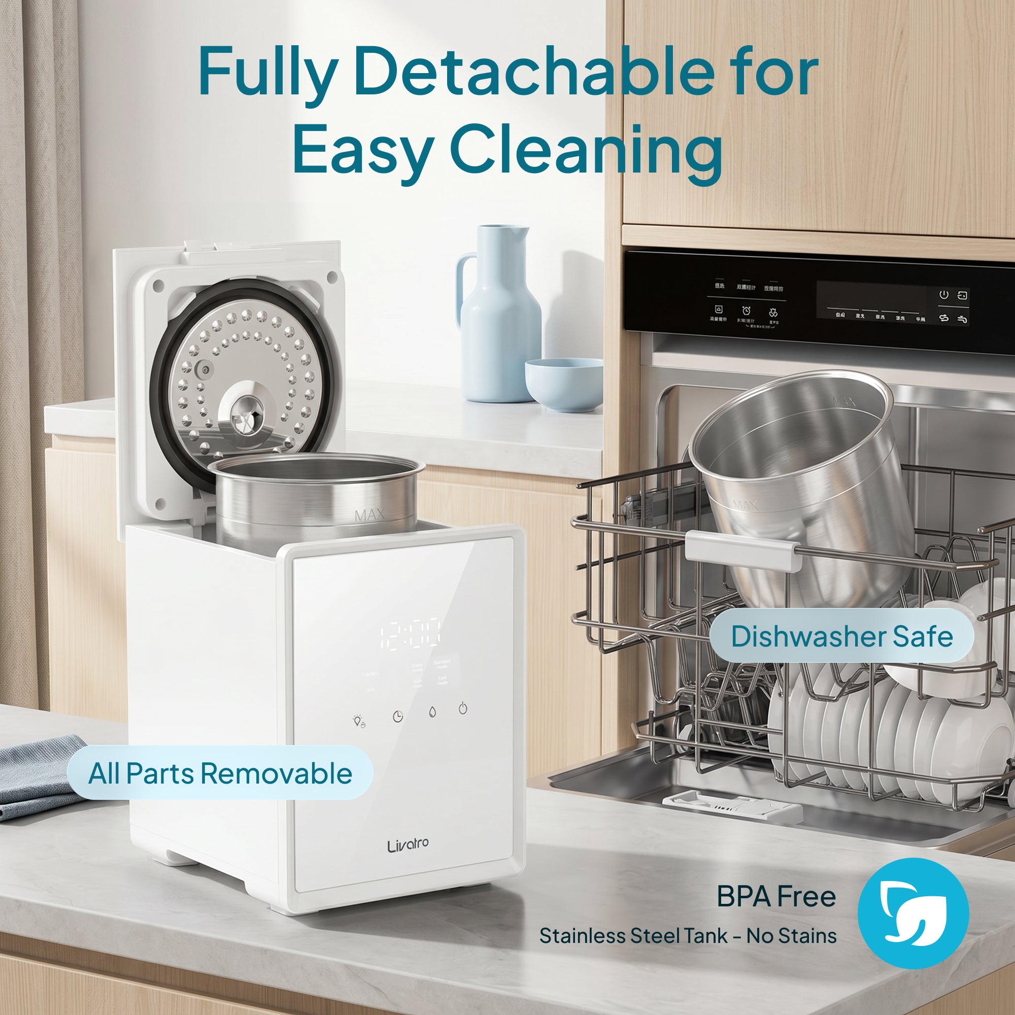 Livatro 3001 humidifier with removable stainless steel tank for cleaning