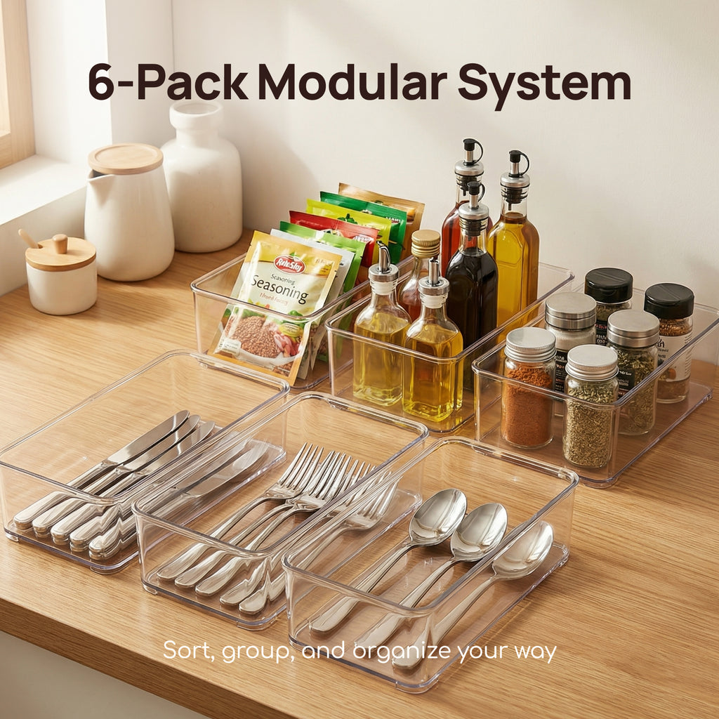 Viviendo clear PET storage boxes 6 pack modular system