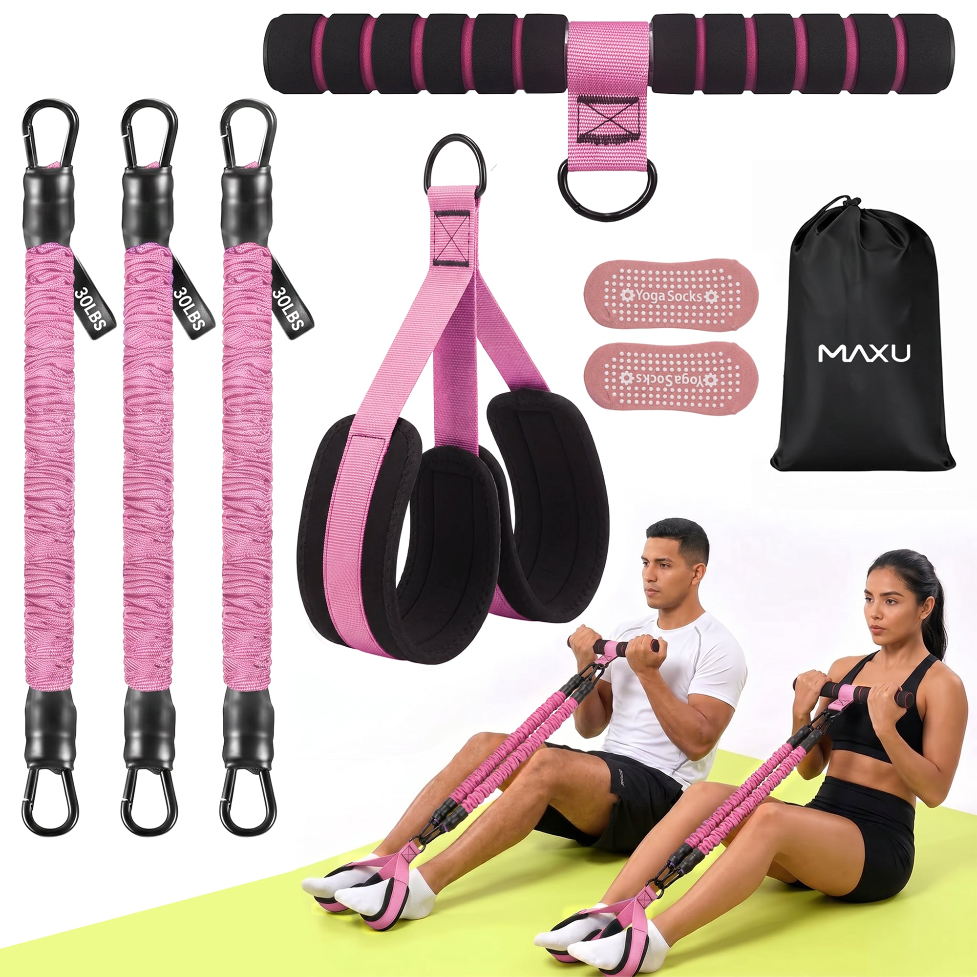 MAXU resistance band with handle in Pink