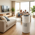 White LIVATRO LVHD8001 evaporative humidifier in a living room