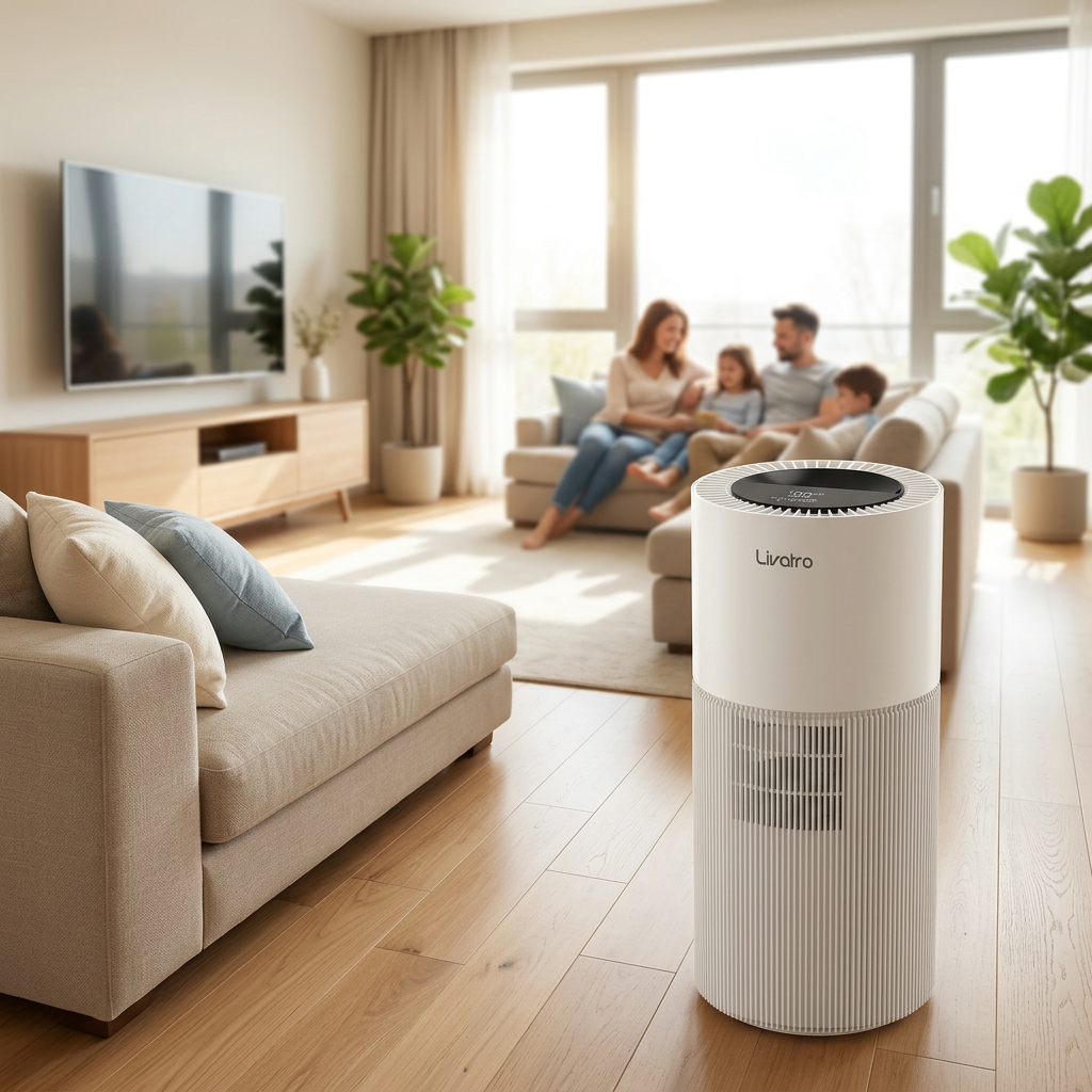 White LIVATRO LVHD8001 evaporative humidifier in a living room