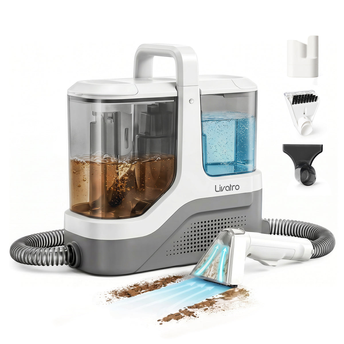 Livatro portable carpet and upholstery cleaner with hose and cleaning tools