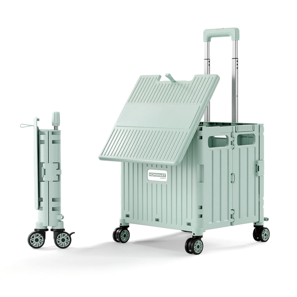 Viviendo 65L Foldable Shopping Trolley Cart - Green / Swivel Wheels + Sliding Lid