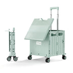 Viviendo 65L Foldable Shopping Trolley Cart - Green / Swivel Wheels + Sliding Lid