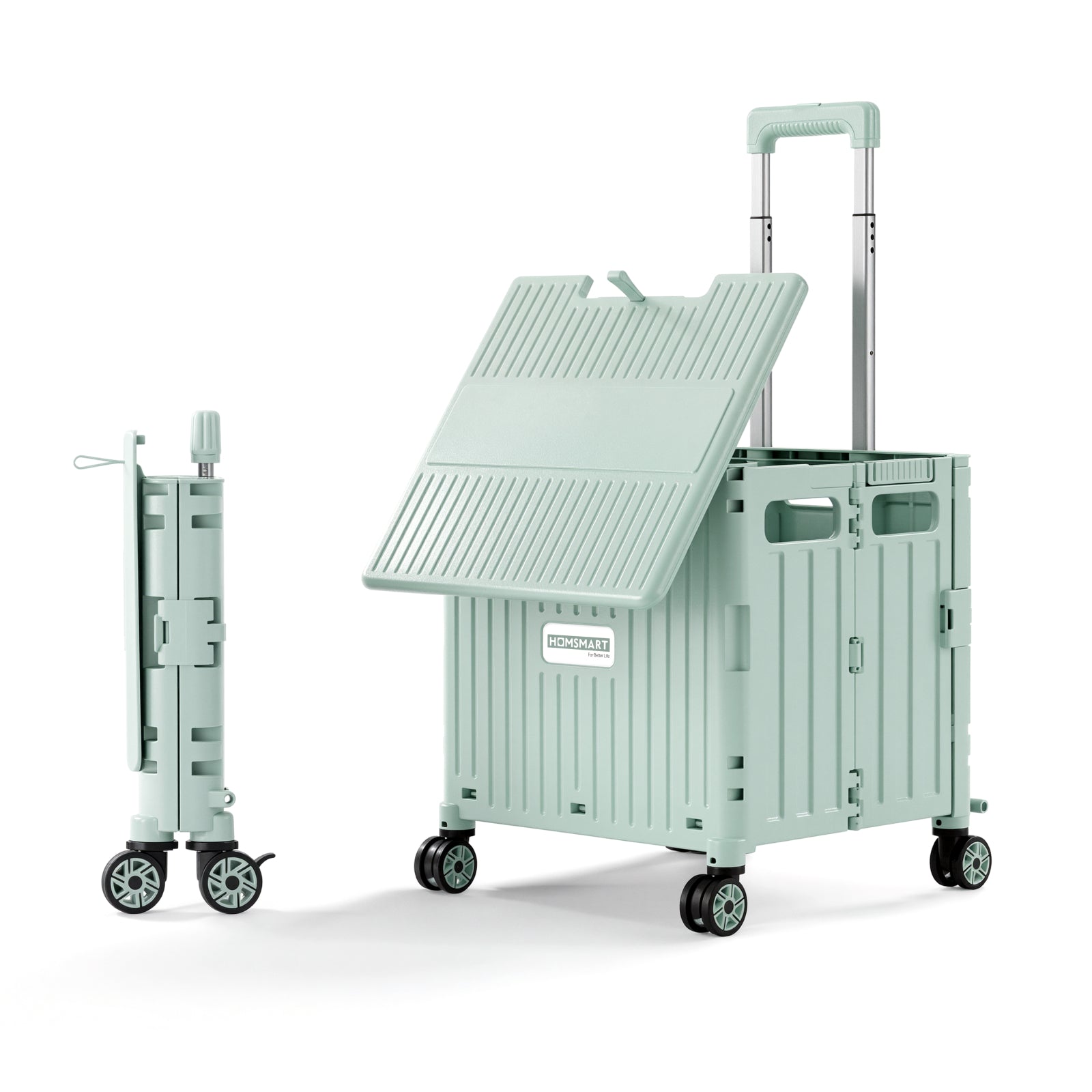Viviendo 65L Foldable Shopping Trolley Cart - Green / Swivel Wheels + Sliding Lid