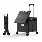 Viviendo 65L Foldable Shopping Trolley Cart - Black / Swivel Wheels + Sliding Lid
