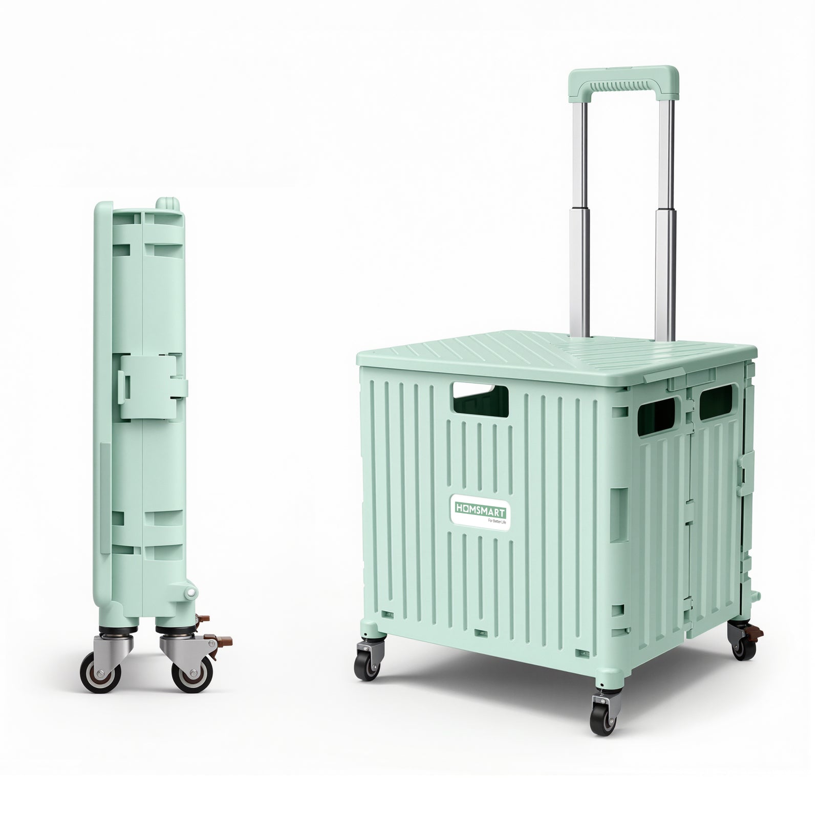 Viviendo 65L Foldable Shopping Trolley Cart - Green / Swivel Wheels