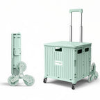 Viviendo 65L Foldable Shopping Trolley Cart - Green / Stair-Climbing Wheels