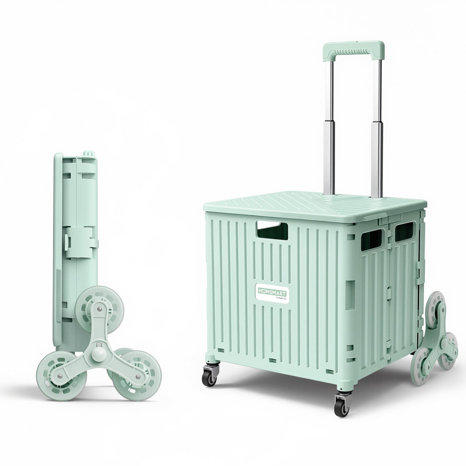 Viviendo 65L Foldable Shopping Trolley Cart - Green / Stair-Climbing Wheels