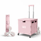 Viviendo 65L Foldable Shopping Trolley Cart - Pink / Stair-Climbing Wheels