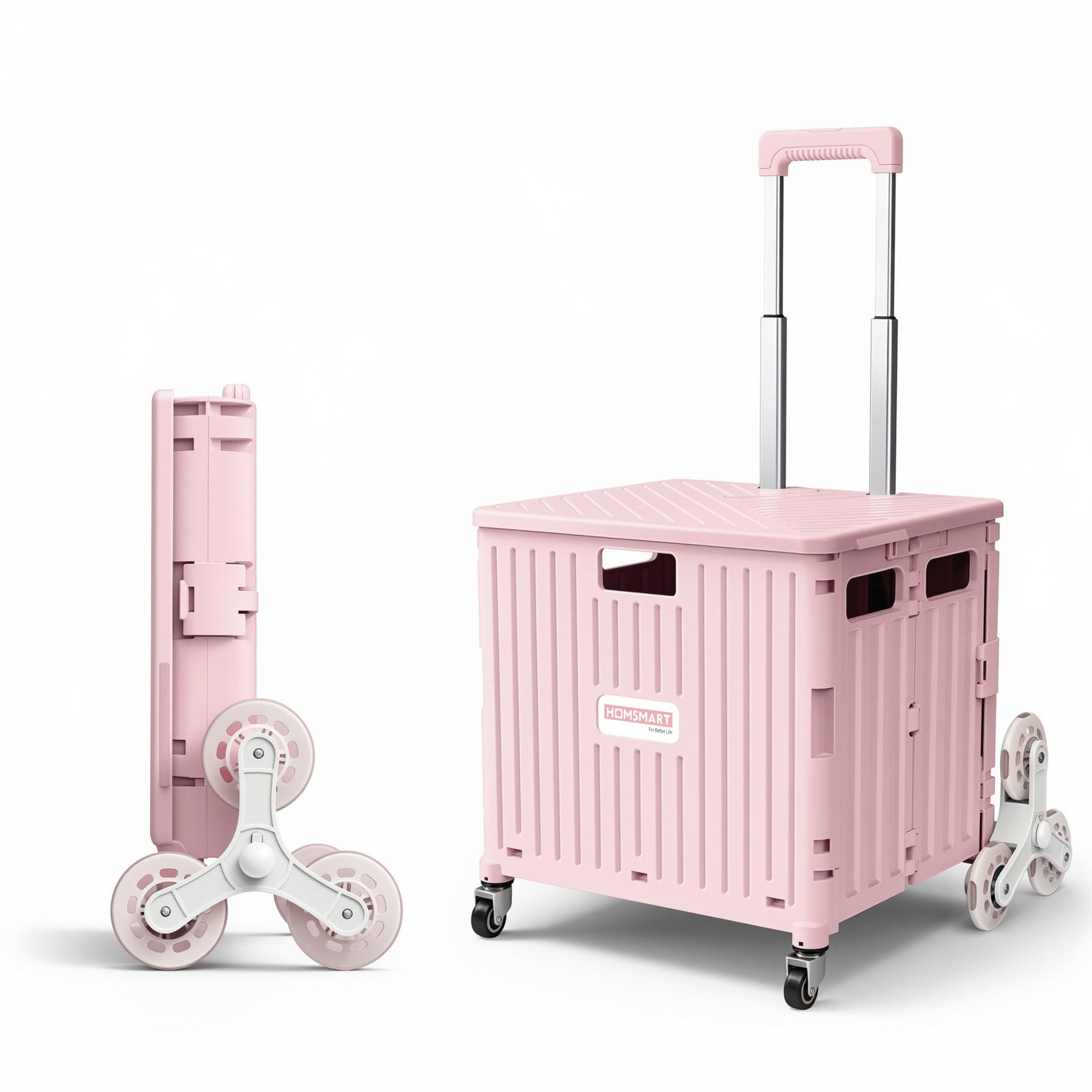 Viviendo 65L Foldable Shopping Trolley Cart - Pink / Stair-Climbing Wheels