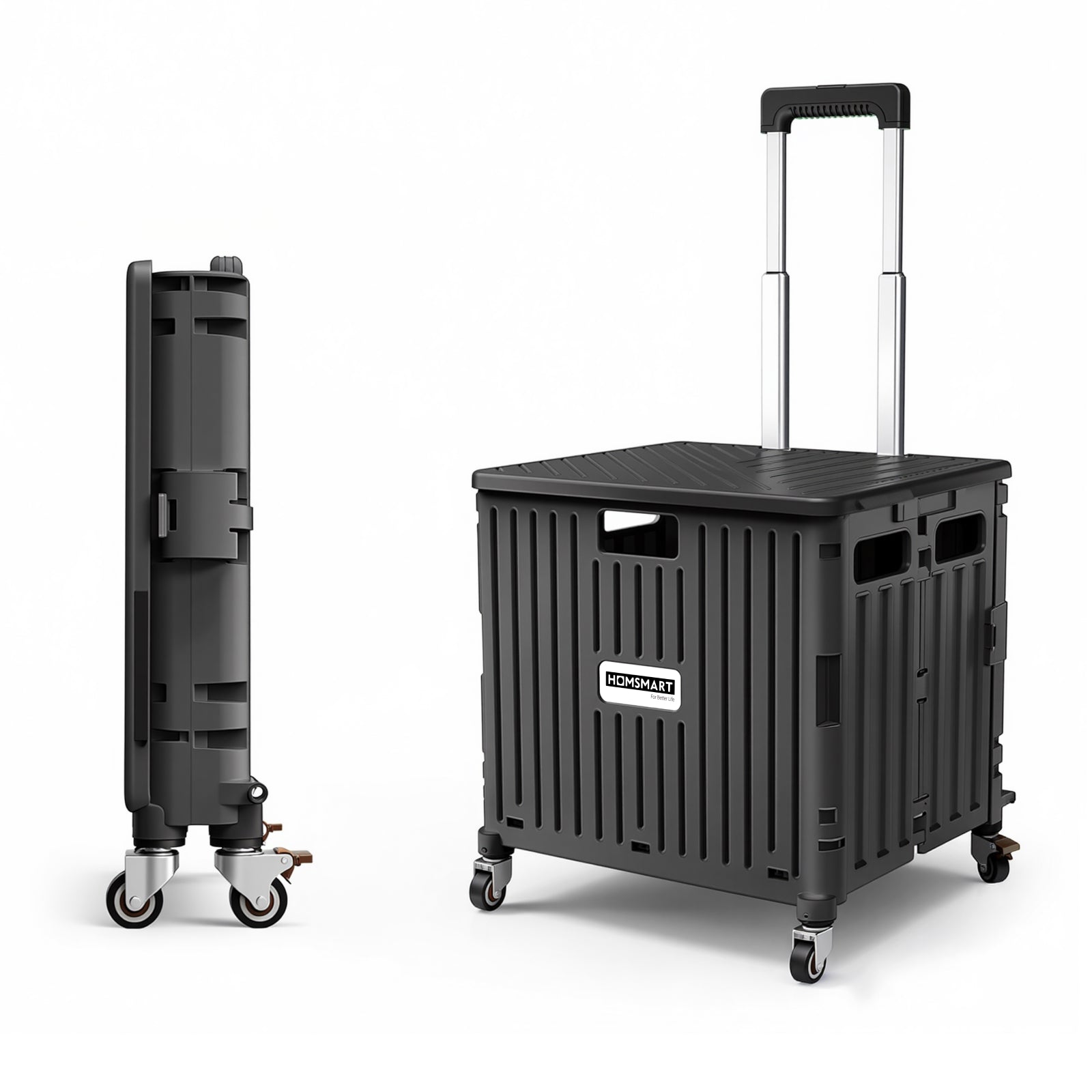 Viviendo 65L Foldable Shopping Trolley Cart - Black / Swivel Wheels