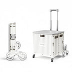 Viviendo 65L Foldable Shopping Trolley Cart - White / Stair-Climbing Wheels