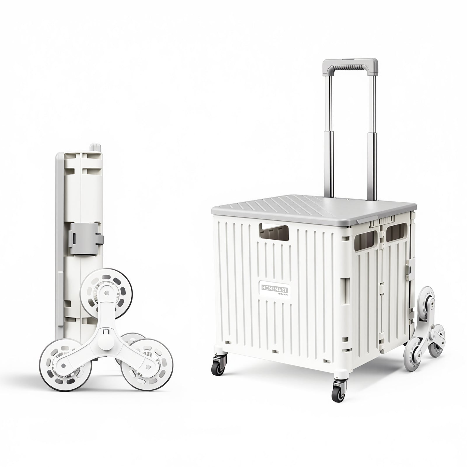 Viviendo 65L Foldable Shopping Trolley Cart - White / Stair-Climbing Wheels