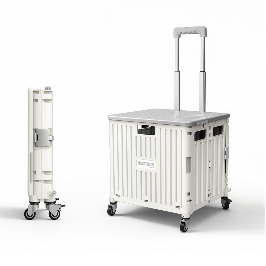 Viviendo 65L Foldable Shopping Trolley Cart - White / Swivel Wheels
