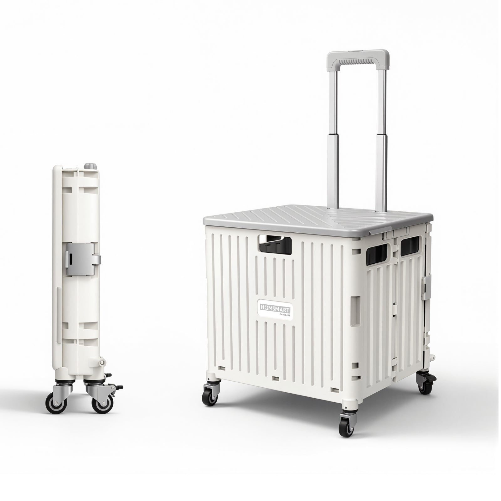 Viviendo 65L Foldable Shopping Trolley Cart - White / Swivel Wheels