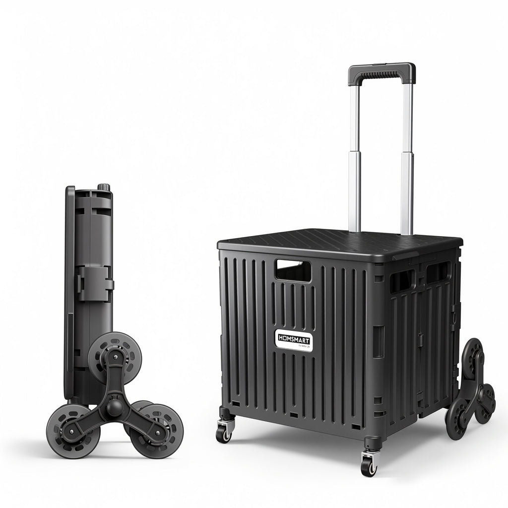 Viviendo 65L Foldable Shopping Trolley Cart - Black / Stair-Climbing Wheels