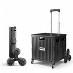 Viviendo 65L Foldable Shopping Trolley Cart - Black / Stair-Climbing Wheels