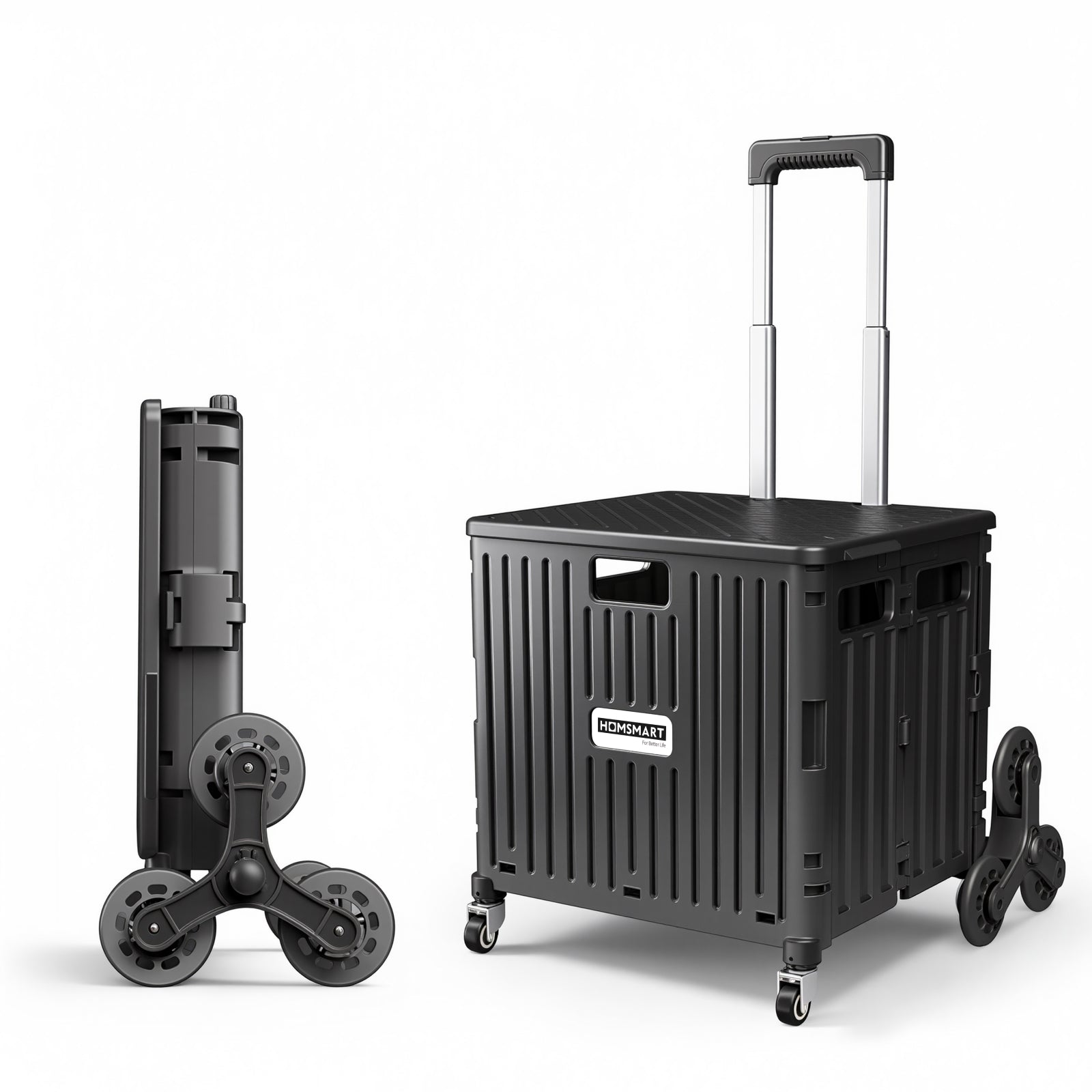 Viviendo 65L Foldable Shopping Trolley Cart - Black / Stair-Climbing Wheels