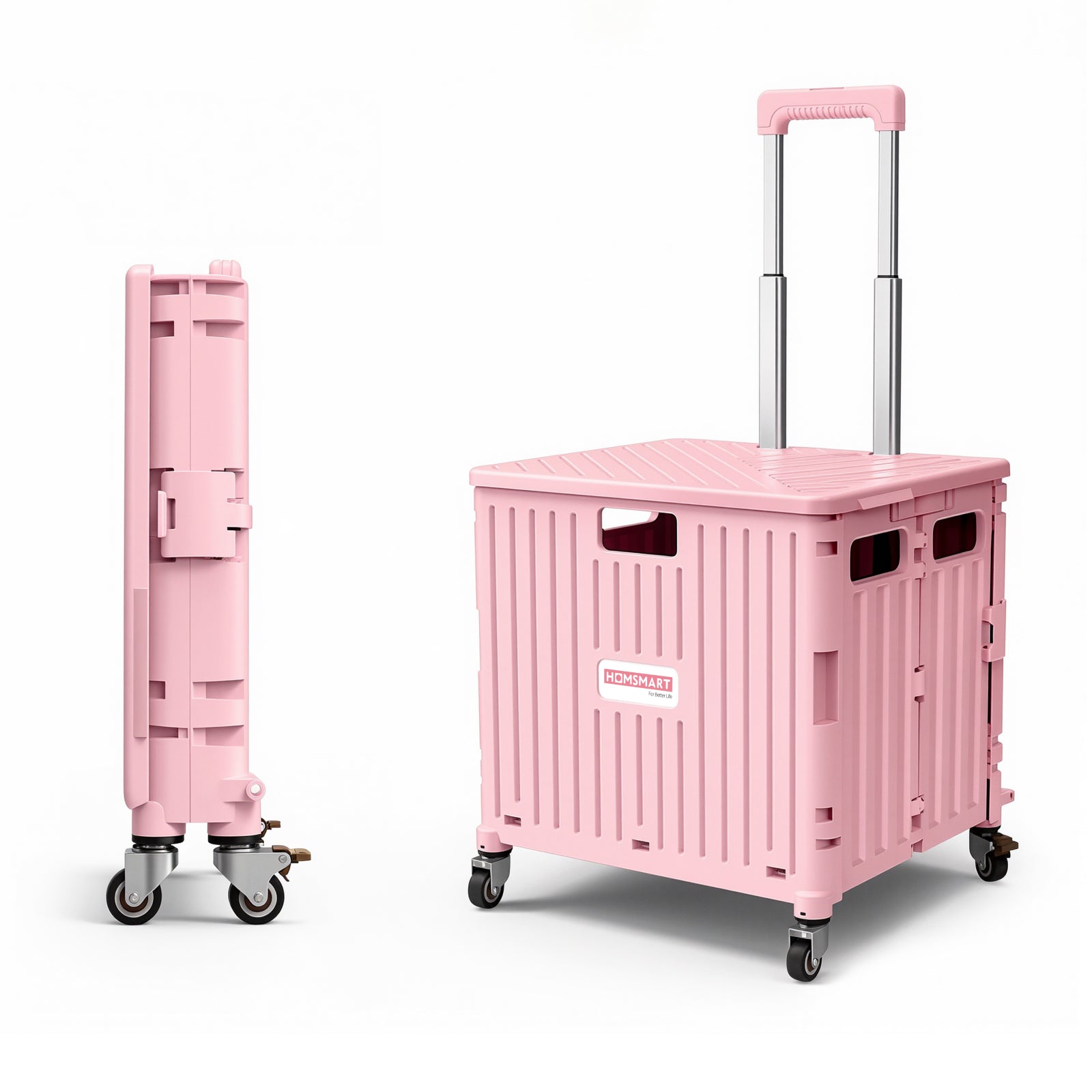 Viviendo 65L Foldable Shopping Trolley Cart - Pink / Swivel Wheels